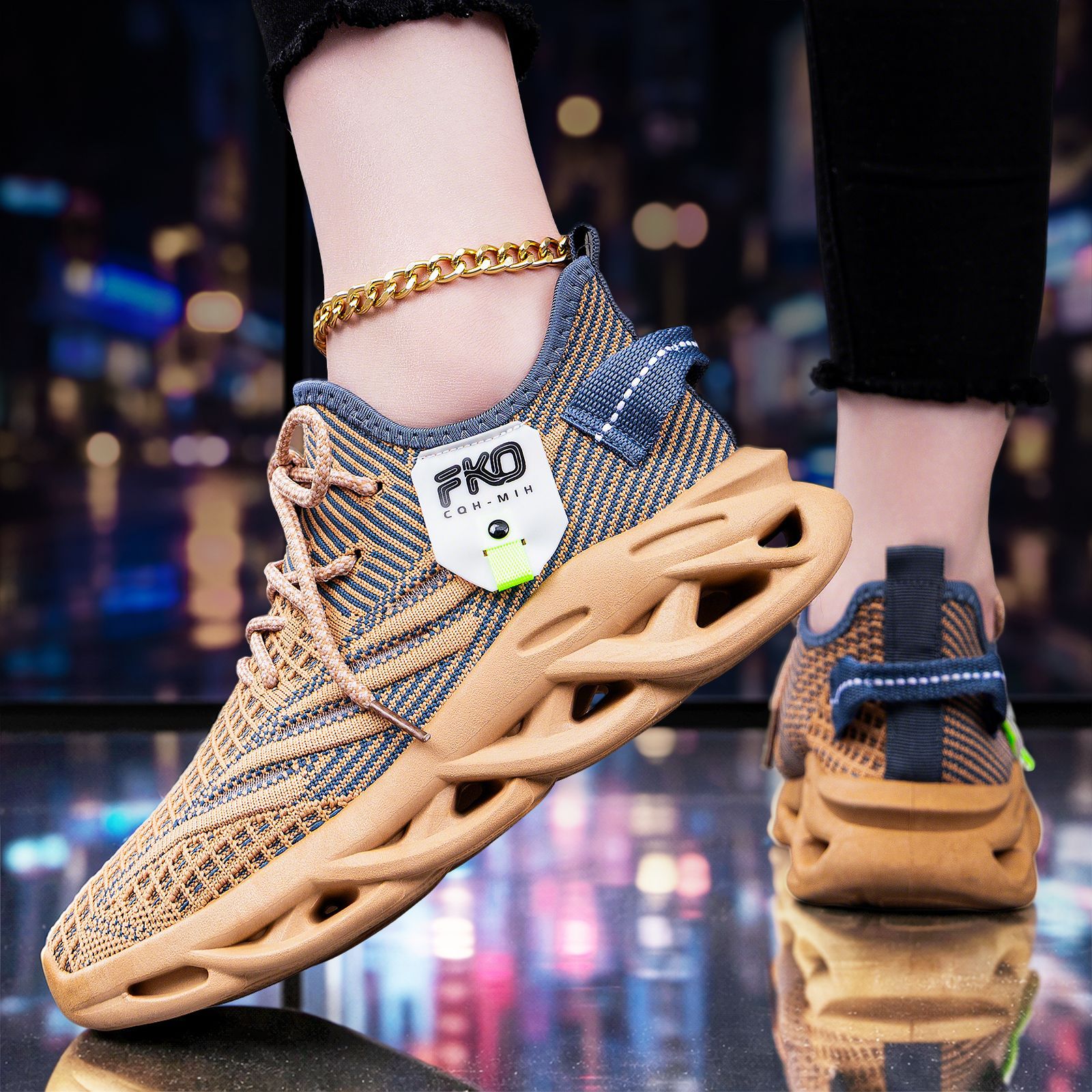 Men's Breathable Knit Sneakers - Knit Fabric Lace Up Sneakers ulasan dan harga