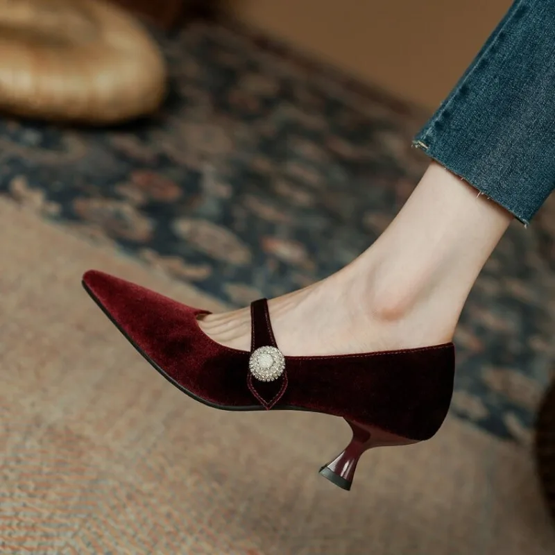 Wine Red Pointed Toe Mary Jane - Heels ulasan dan harga