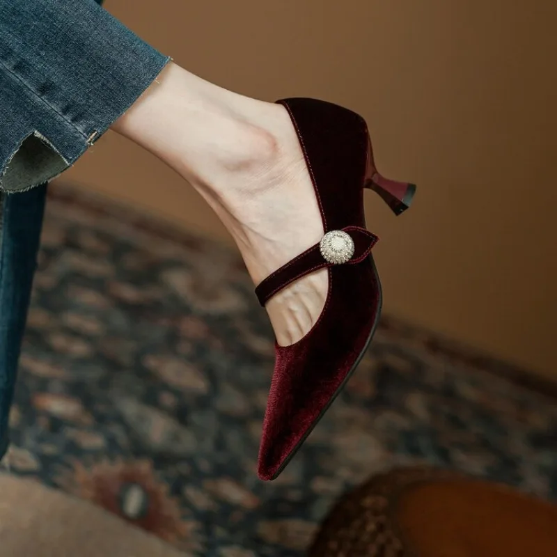 Wine Red Pointed Toe Mary Jane - Heels ulasan dan harga