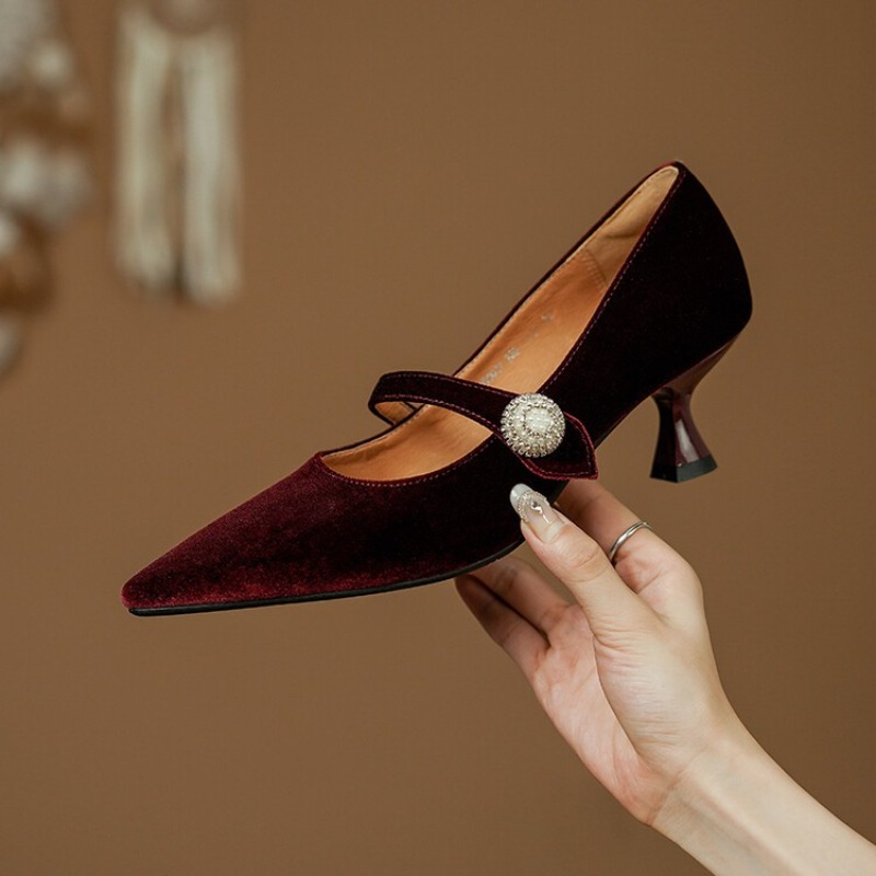 Wine Red Pointed Toe Mary Jane - Heels ulasan dan harga