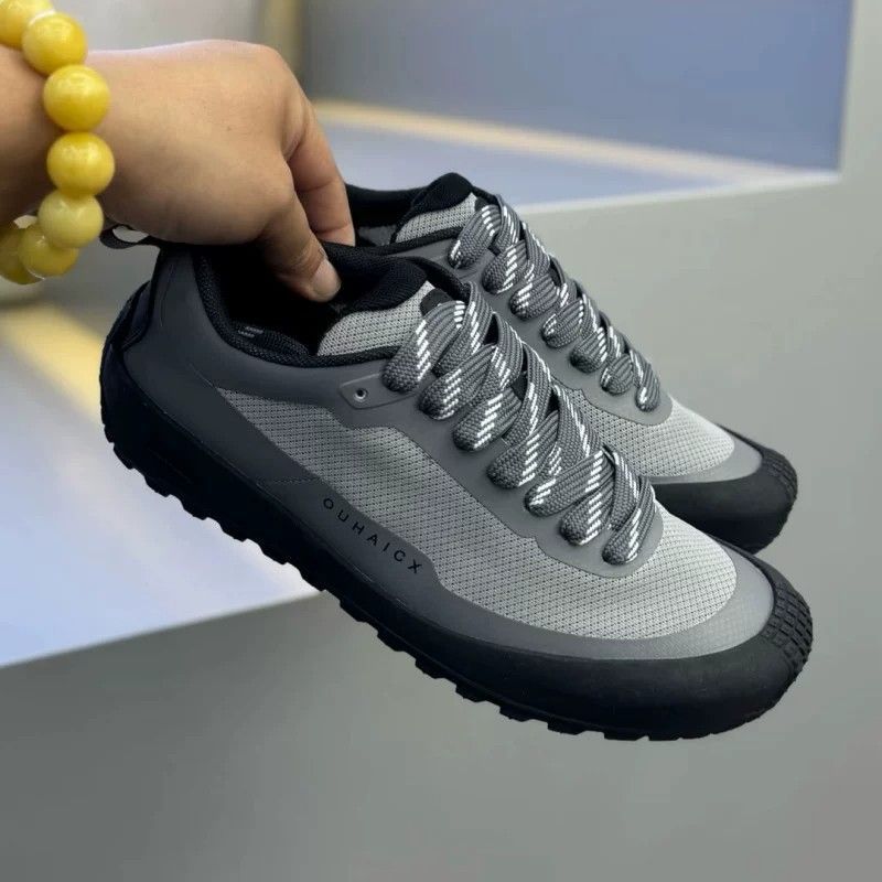 Solid Tone Anti Slip Men Low T - Knit Fabric Lace Up Sneakers ulasan dan harga