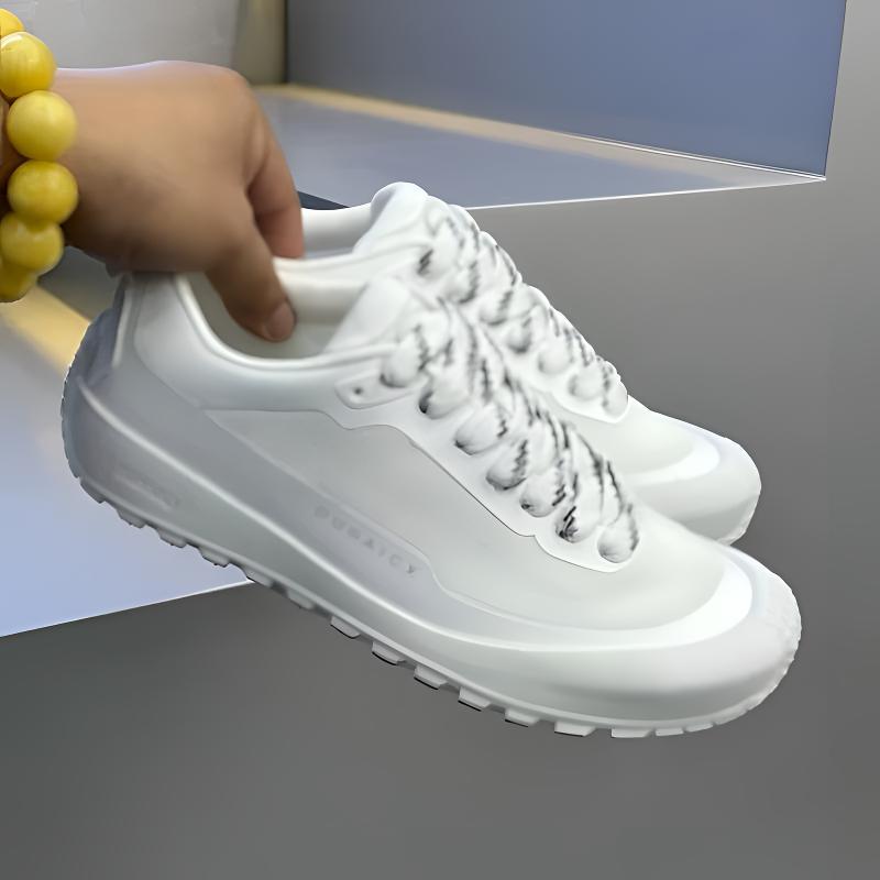 Solid Tone Anti Slip Men Low T - Knit Fabric Lace Up Sneakers ulasan dan harga