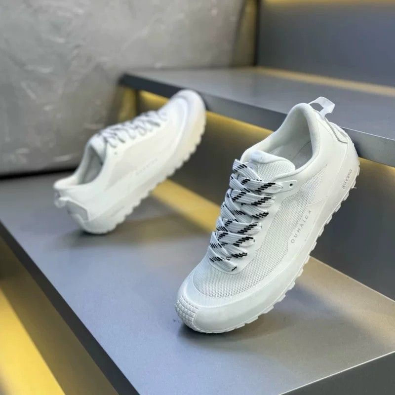 Solid Tone Anti Slip Men Low T - Knit Fabric Lace Up Sneakers ulasan dan harga